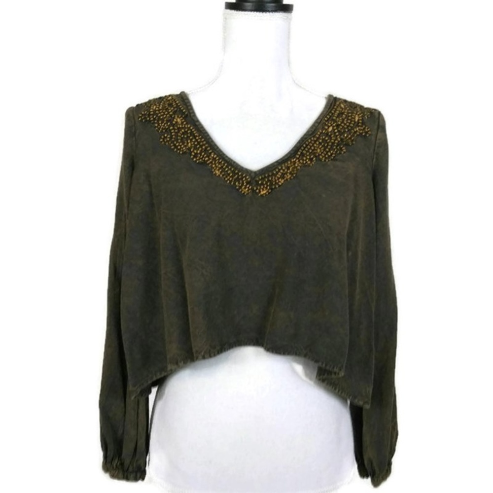 Ecote Womens Top Size XS Crop Slit Long Sleeve